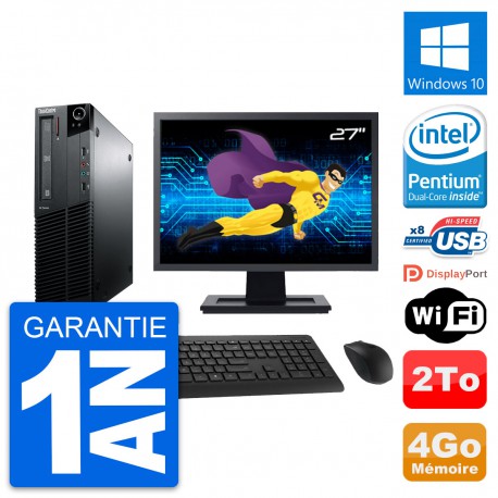 PC Lenovo M81 SFF Ecran 27" Intel G630 RAM 4Go Disque Dur 2To Windows 10 Wifi