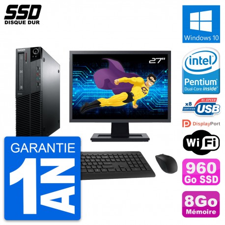 PC Lenovo M81 SFF Ecran 27" Intel G630 RAM 8Go SSD 960Go Windows 10 Wifi