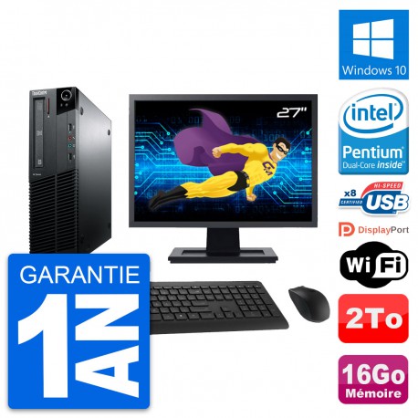 PC Lenovo M81 SFF Ecran 27" Intel G630 RAM 16Go Disque Dur 2To Windows 10 Wifi