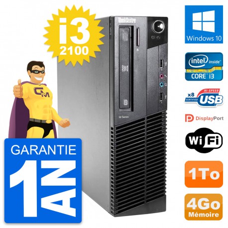 PC Lenovo ThinkCentre M81 SFF Intel i3-2100 RAM 4Go Disque 1To Windows 10 Wifi