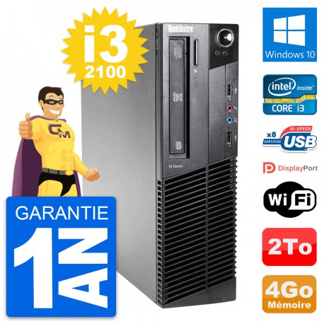 PC Lenovo ThinkCentre M81 SFF Intel i3-2100 RAM 4Go Disque 2To Windows 10 Wifi