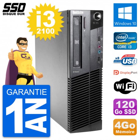 PC Lenovo ThinkCentre M81 SFF Intel i3-2100 RAM 4Go SSD 120Go Windows 10 Wifi