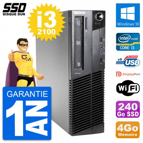 PC Lenovo ThinkCentre M81 SFF Intel i3-2100 RAM 4Go SSD 240Go Windows 10 Wifi