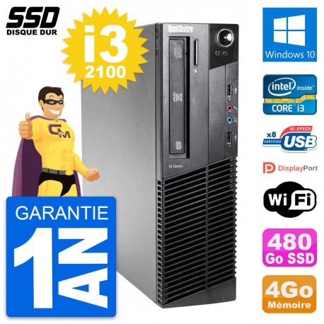 PC Lenovo ThinkCentre M81 SFF Intel i3-2100 RAM 4Go SSD 480Go Windows 10 Wifi