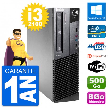 PC Lenovo ThinkCentre M81 SFF Intel i3-2100 RAM 8Go Disque 500Go Windows 10 Wifi