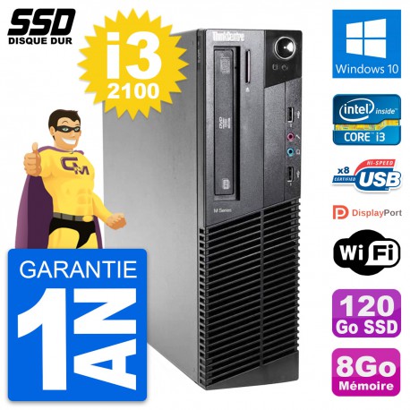 PC Lenovo ThinkCentre M81 SFF Intel i3-2100 RAM 8Go SSD 120Go Windows 10 Wifi