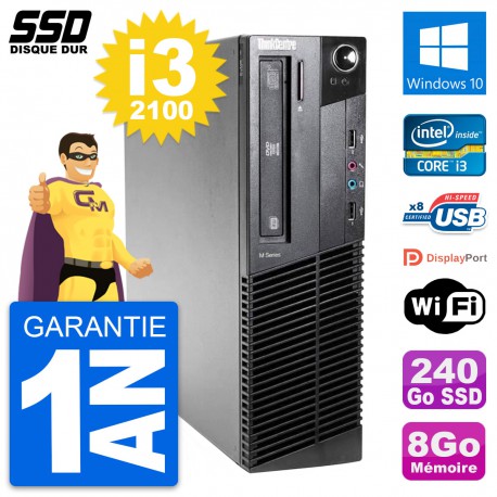 PC Lenovo ThinkCentre M81 SFF Intel i3-2100 RAM 8Go SSD 240Go Windows 10 Wifi