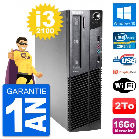PC Lenovo ThinkCentre M81 SFF Intel i3-2100 RAM 16Go Disque 2To Windows 10 Wifi
