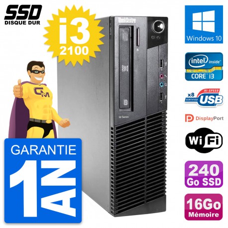 PC Lenovo ThinkCentre M81 SFF Intel i3-2100 RAM 16Go SSD 240Go Windows 10 Wifi