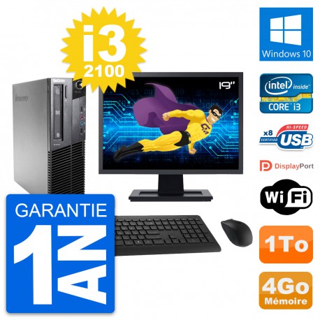 PC Lenovo M81 SFF Ecran 19" Intel i3-2100 RAM 4Go Disque Dur 1To Windows 10 Wifi