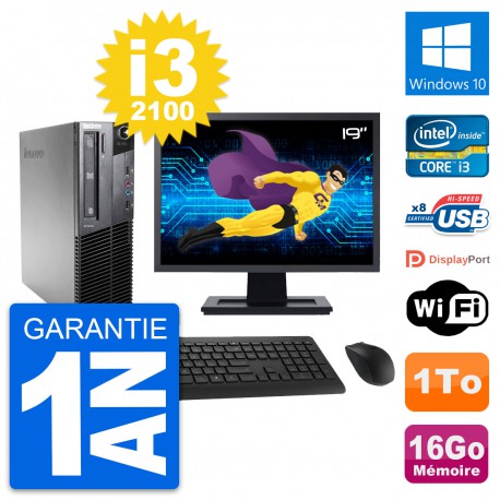 PC Lenovo M81 SFF Ecran 19" Intel i3-2100 RAM 16Go Disque 1To Windows 10 Wifi