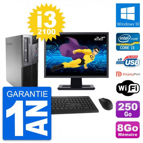 PC Lenovo M81 SFF Ecran 22" Intel i3-2100 RAM 8Go Disque 250Go Windows 10 Wifi