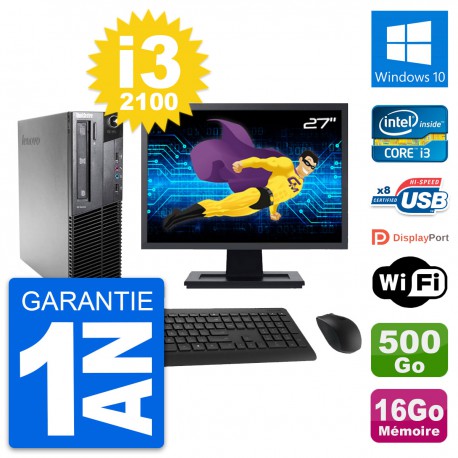 PC Lenovo M81 SFF Ecran 27" Intel i3-2100 RAM 16Go Disque 500Go Windows 10 Wifi