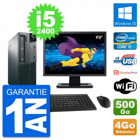 PC Lenovo M81 SFF Ecran 19" Intel i5-2400 RAM 4Go Disque 500Go Windows 10 Wifi