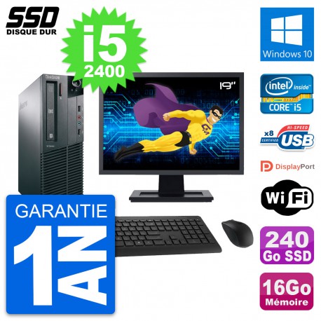 PC Lenovo M81 SFF Ecran 19" Intel i5-2400 RAM 16Go SSD 240Go Windows 10 Wifi