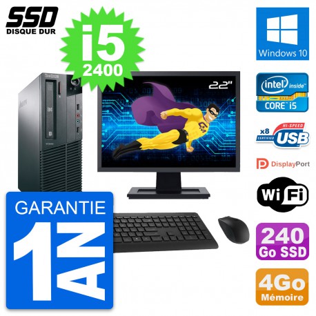 PC Lenovo M81 SFF Ecran 22" Intel Core i5-2400 RAM 4Go SSD 240Go Windows 10 Wifi