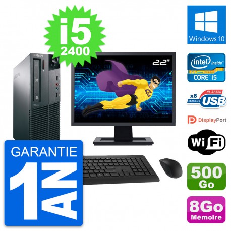 PC Lenovo M81 SFF Ecran 22" Intel i5-2400 RAM 8Go Disque 500Go Windows 10 Wifi