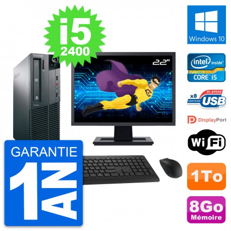 PC Lenovo M81 SFF Ecran 22" Intel i5-2400 RAM 8Go Disque Dur 1To Windows 10 Wifi