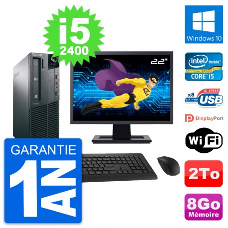 PC Lenovo M81 SFF Ecran 22" Intel i5-2400 RAM 8Go Disque Dur 2To Windows 10 Wifi