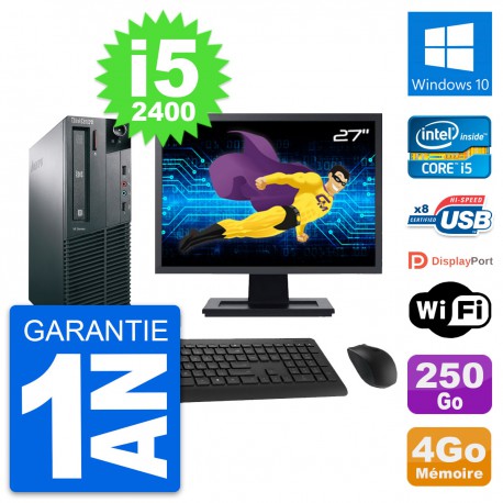 PC Lenovo M81 SFF Ecran 27" Intel i5-2400 RAM 4Go Disque 250Go Windows 10 Wifi