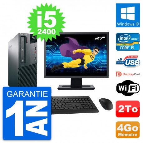 PC Lenovo M81 SFF Ecran 27" Intel i5-2400 RAM 4Go Disque Dur 2To Windows 10 Wifi