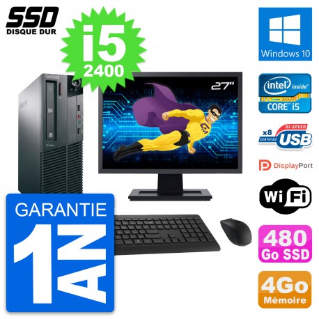 PC Lenovo M81 SFF Ecran 27" Intel Core i5-2400 RAM 4Go SSD 480Go Windows 10 Wifi