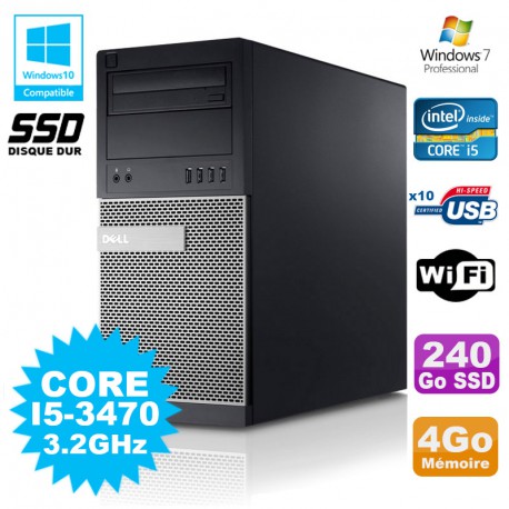 PC Tour Dell Optiplex 790 I5-3470 3.2Ghz 4Go 240Go SSD DVD WIFI Win 7