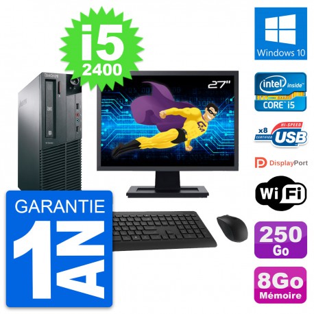 PC Lenovo M81 SFF Ecran 27" Intel i5-2400 RAM 8Go Disque 250Go Windows 10 Wifi