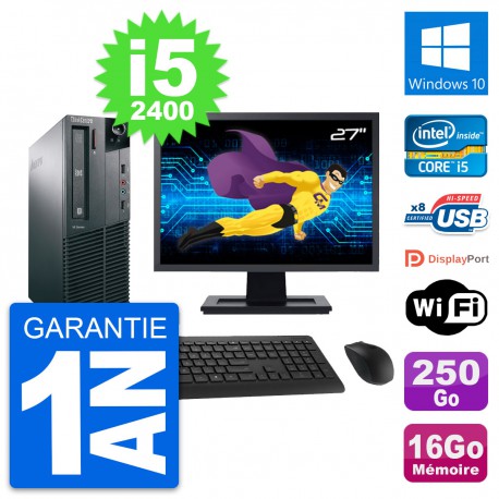 PC Lenovo M81 SFF Ecran 27" Intel i5-2400 RAM 16Go Disque 250Go Windows 10 Wifi