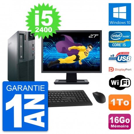 PC Lenovo M81 SFF Ecran 27" Intel i5-2400 RAM 16Go Disque 1To Windows 10 Wifi