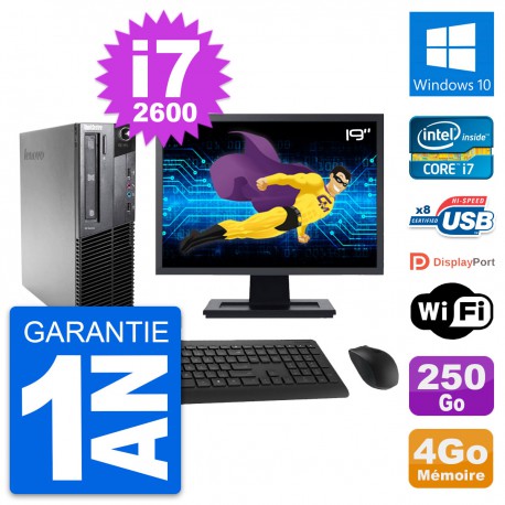 PC Lenovo M81 SFF Ecran 19" Intel i7-2600 RAM 4Go Disque 250Go Windows 10 Wifi