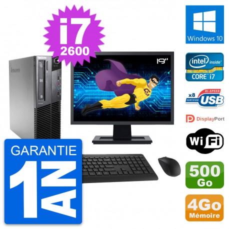 PC Lenovo M81 SFF Ecran 19" Intel i7-2600 RAM 4Go Disque 500Go Windows 10 Wifi