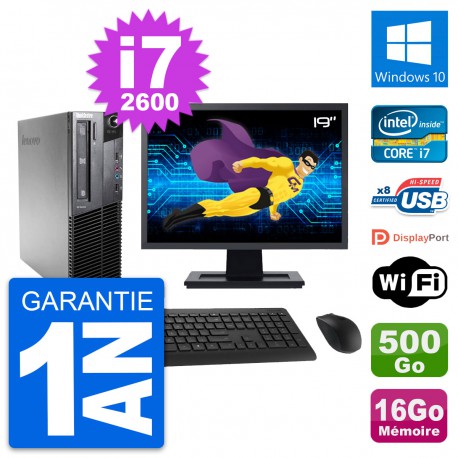 PC Lenovo M81 SFF Ecran 19" Intel i7-2600 RAM 16Go Disque 500Go Windows 10 Wifi