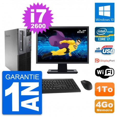 PC Lenovo M81 SFF Ecran 22" Intel i7-2600 RAM 4Go Disque Dur 1To Windows 10 Wifi