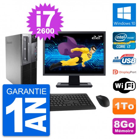 PC Lenovo M81 SFF Ecran 22" Intel i7-2600 RAM 8Go Disque Dur 1To Windows 10 Wifi