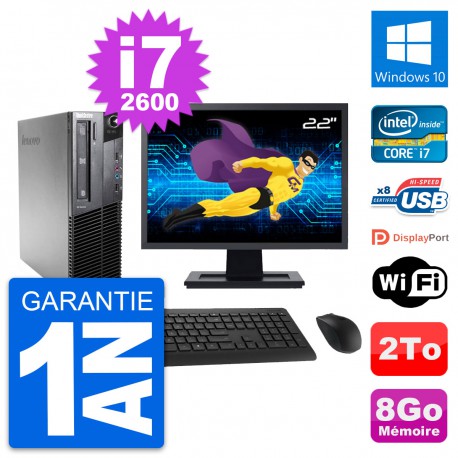 PC Lenovo M81 SFF Ecran 22" Intel i7-2600 RAM 8Go Disque Dur 2To Windows 10 Wifi