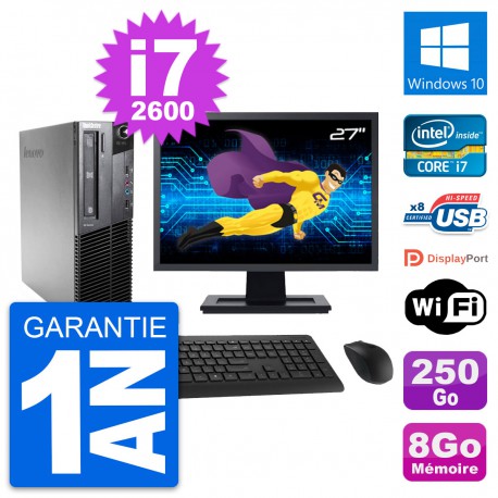 PC Lenovo M81 SFF Ecran 27" Intel i7-2600 RAM 8Go Disque 250Go Windows 10 Wifi