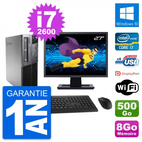PC Lenovo M81 SFF Ecran 27" Intel i7-2600 RAM 8Go Disque 500Go Windows 10 Wifi