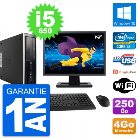PC HP 8100 SFF Ecran 19" Core i5-650 RAM 4Go Disque 250Go Windows 10 Wifi