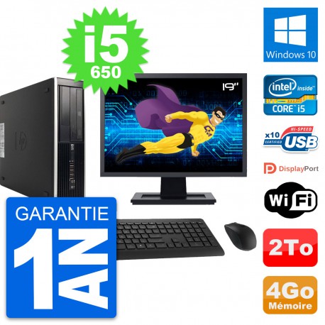 PC HP 8100 SFF Ecran 19" Intel Core i5-650 RAM 4Go Disque 2To Windows 10 Wifi