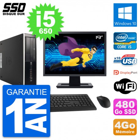 PC HP 8100 SFF Ecran 19" Intel Core i5-650 RAM 4Go SSD 480Go Windows 10 Wifi