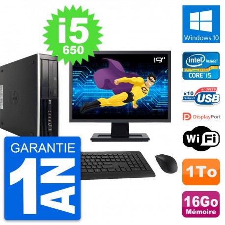 PC HP 8100 SFF Ecran 19" Intel Core i5-650 RAM 16Go Disque 1To Windows 10 Wifi