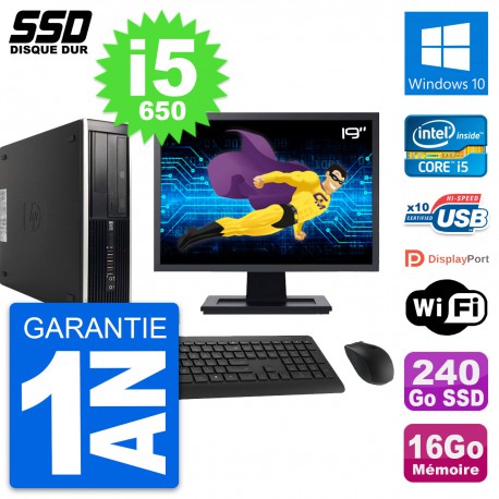 PC HP 8100 SFF Ecran 19" Intel Core i5-650 RAM 16Go SSD 240Go Windows 10 Wifi