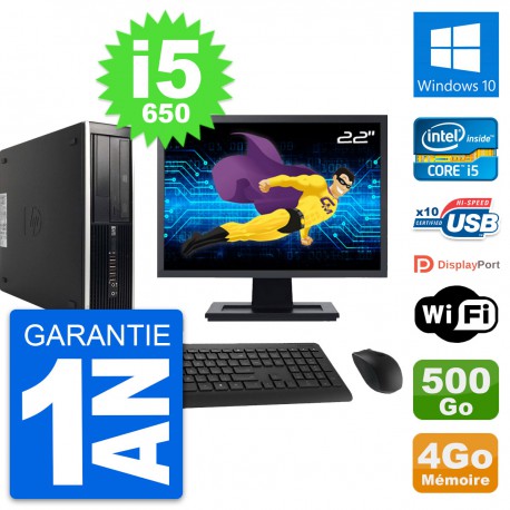 PC HP 8100 Elite SFF Ecran 22" Core i5-650 RAM 4Go Disque 500Go Windows 10 Wifi