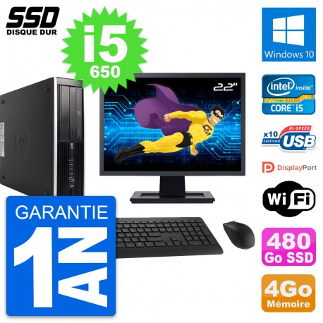 PC HP 8100 SFF Ecran 22" Intel Core i5-650 RAM 4Go SSD 480Go Windows 10 Wifi