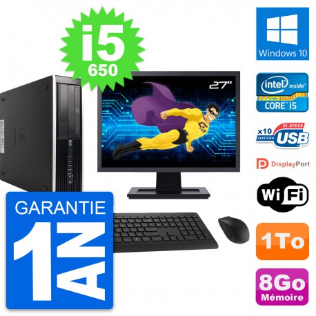 PC HP 8100 SFF Ecran 27" Intel Core i5-650 RAM 8Go Disque 1To Windows 10 Wifi