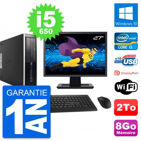 PC HP 8100 SFF Ecran 27" Intel Core i5-650 RAM 8Go Disque 2To Windows 10 Wifi