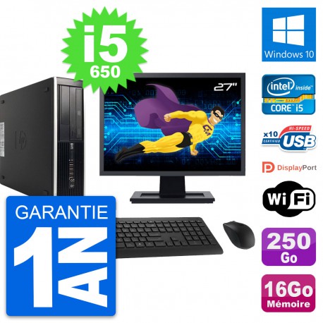 PC HP 8100 SFF Ecran 27" Core i5-650 RAM 16Go Disque 250Go Windows 10 Wifi
