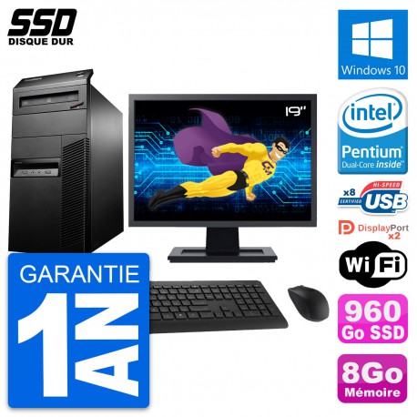 PC Tour Lenovo M93p Ecran 19" Intel G3220 RAM 8Go SSD 960Go Windows 10 Wifi