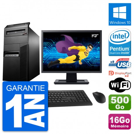 PC Tour Lenovo M93p Ecran 19" Intel G3220 RAM 16Go Disque 500Go Windows 10 Wifi